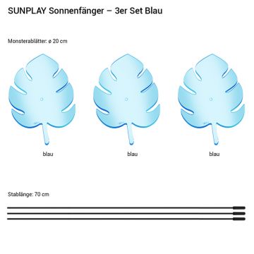 Monsterablätter 3x 20cm Blau